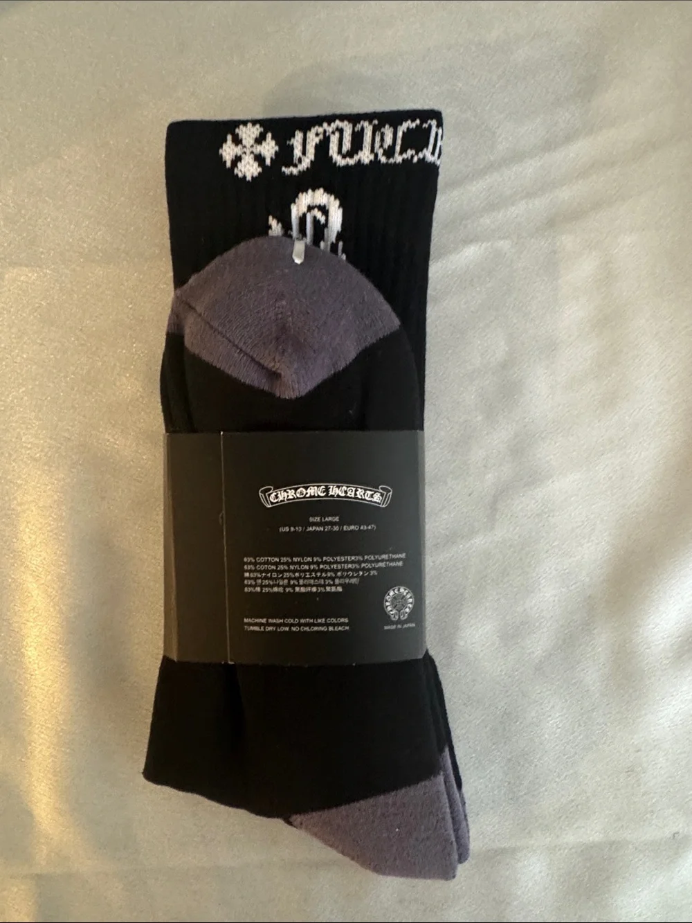 New! Chrome Hearts Black Socks with White Gothic Logo